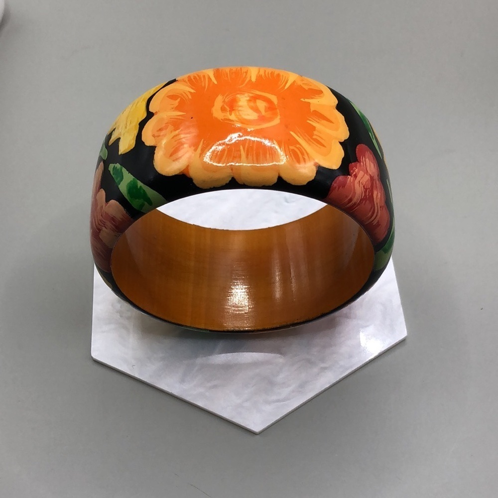 Handcrafted in India wooden hand painted floral flower bangle bracelet boho. - Picture 2 of 6
